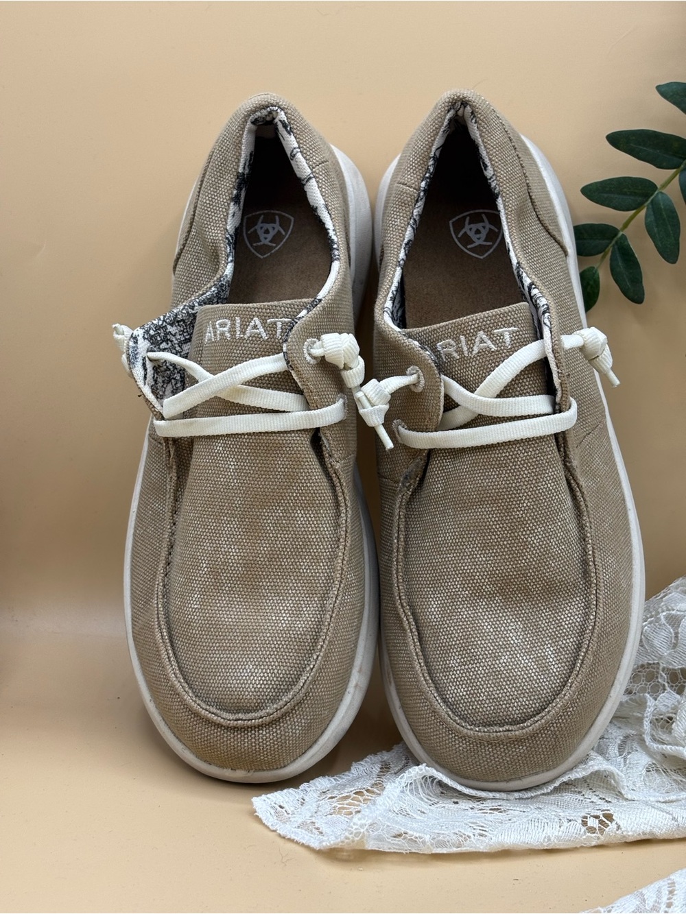 Ariat Hilo Women’s 6.5B Washed Tan Canvas Slip On Shoes